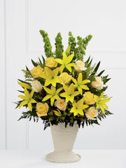 Yellow Lily and Rose Service Arrangement