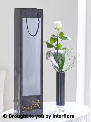 Single White Rose Vase with 125g Maison Fougere Chocolates