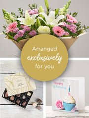 Happy Birthday Hand-Tied Bouquet with Chocolates and Card